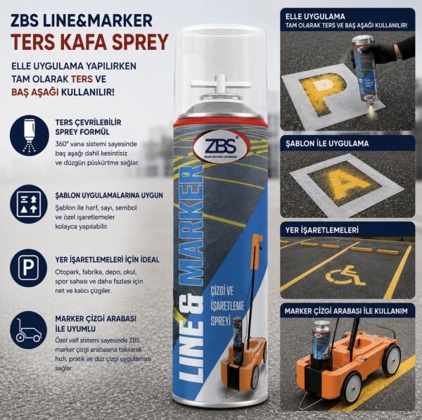 ZBS LİNE & MARKER 600 ML  (Ters kafa, zemin çizgi ve işaretleme spreyi)