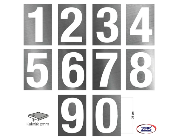 ZBS HARF-RAKAM ŞABLONU (2mm Alüminyum CNC lazer kesim)