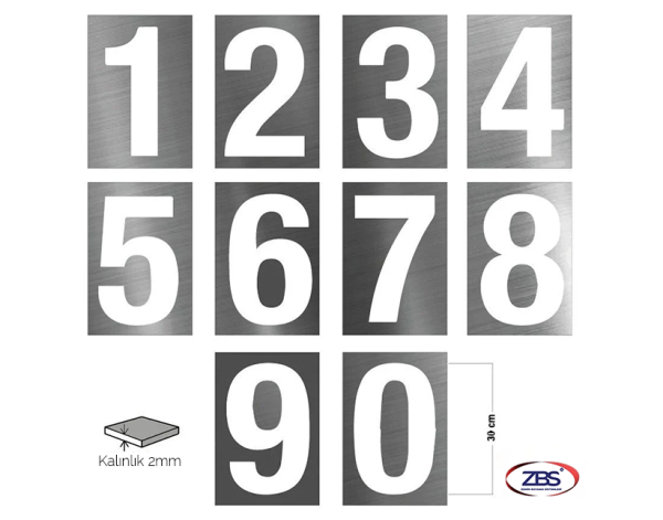 ZBS HARF-RAKAM ŞABLONU (2mm Alüminyum CNC lazer kesim)