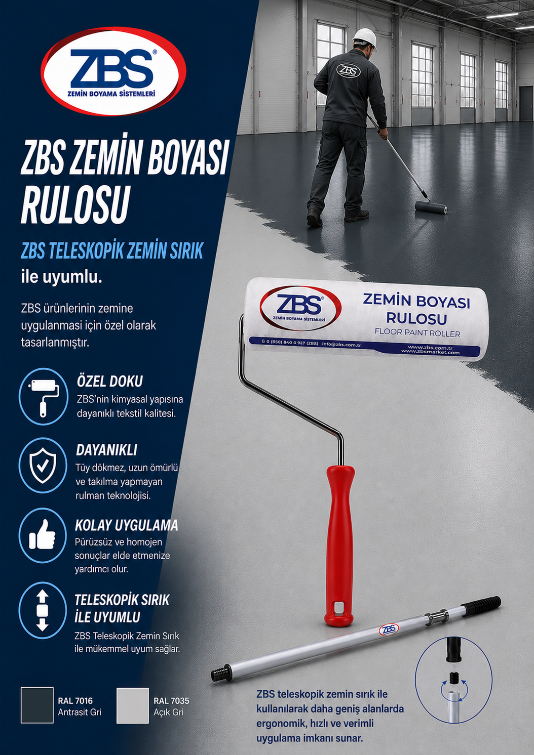 ZBS ZEMİN BOYASI RULOSU (kimyasal aşınmaya dirençli, üstün tekstil kalitesi)