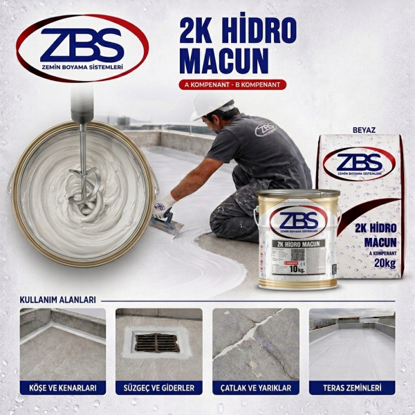 ZBS 2K Hidro Macun Su izolasyonu. Çok elastik. Maksimum UV dayanımı 30kg/tkm