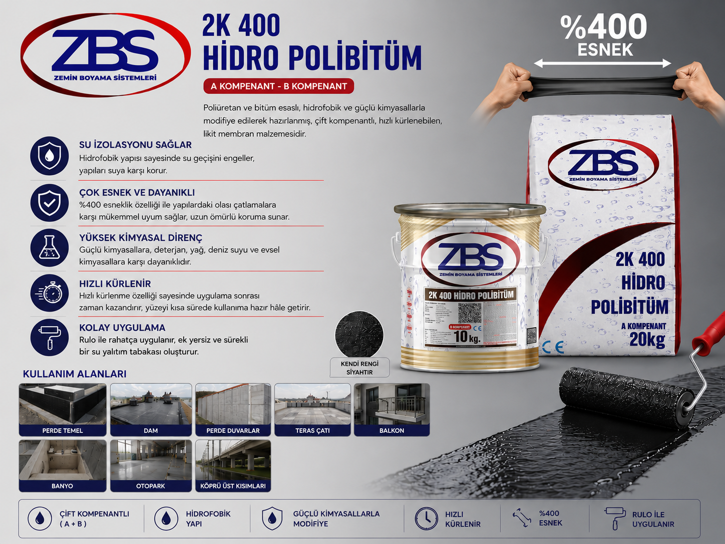 ZBS 2K 400 Hidro Polibitüm (%400 esnek, Temel, perde poliüretan su izolasyonu)