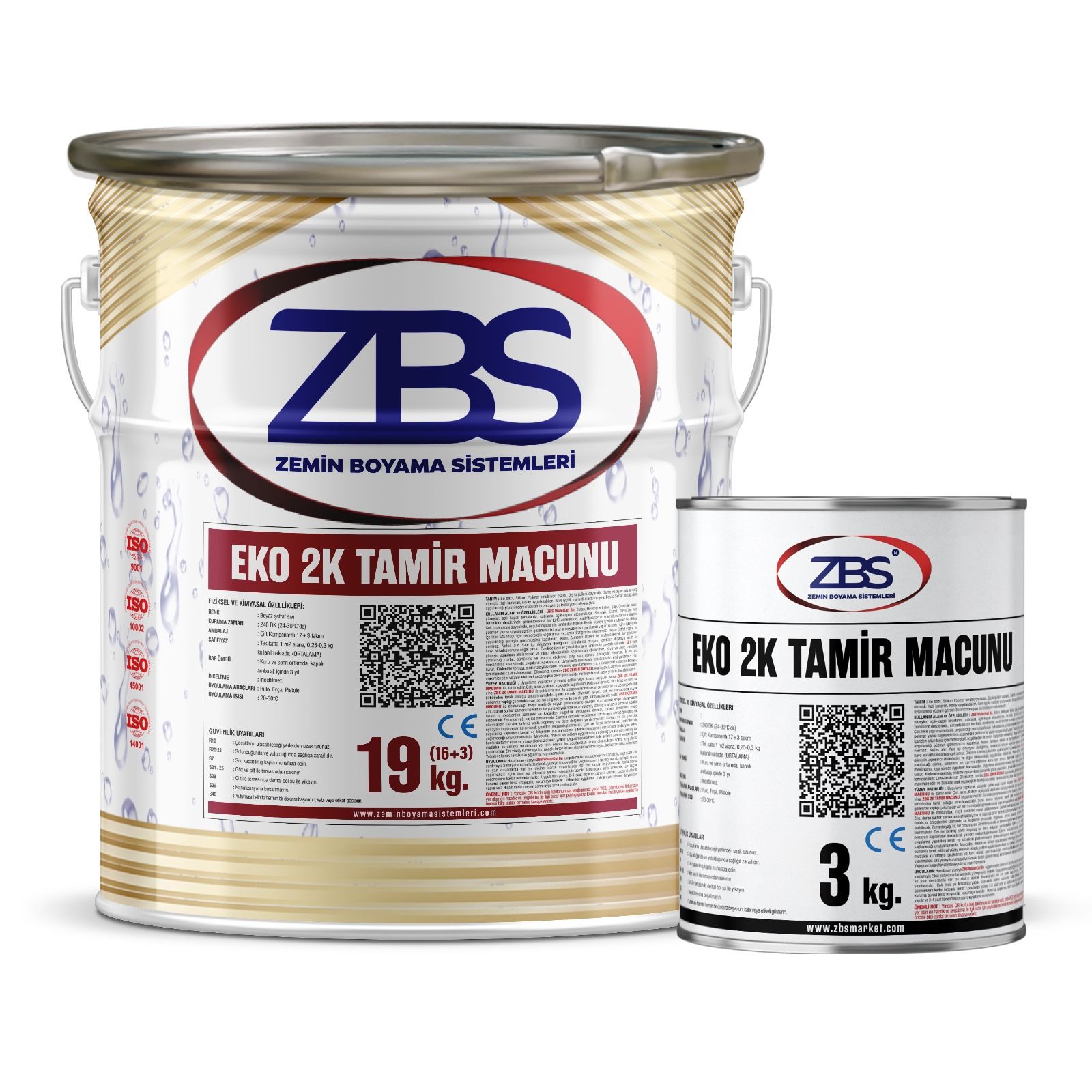 ZBS EKO 2K ZEMİN TAMİR MACUNU 19kg./tkm. (16+3) (Ekonomik zemin tamir macunu)