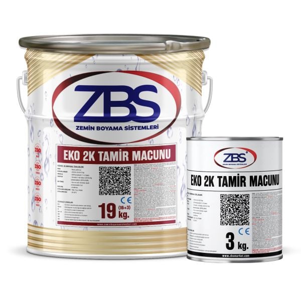 ZBS EKO 2K ZEMİN TAMİR MACUNU 19kg./tkm. (16+3) (Ekonomik zemin tamir macunu)