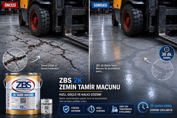 ZBS 2K ZEMİN TAMİR MACUNU -İNCE (Kendiliğinden yayılan, Ağır yük tamir macunu)